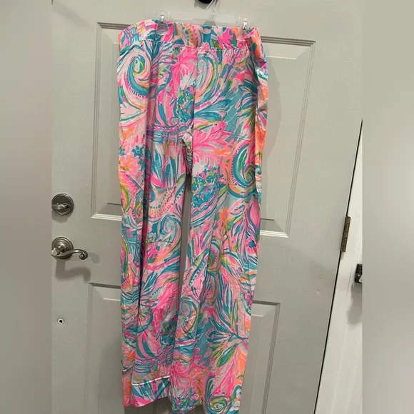 Lilly Pulitzer Bal Harbour Mid-Rise Palazzo Pants Multi Carnivale Coral sz XL - Picture 4 of 7